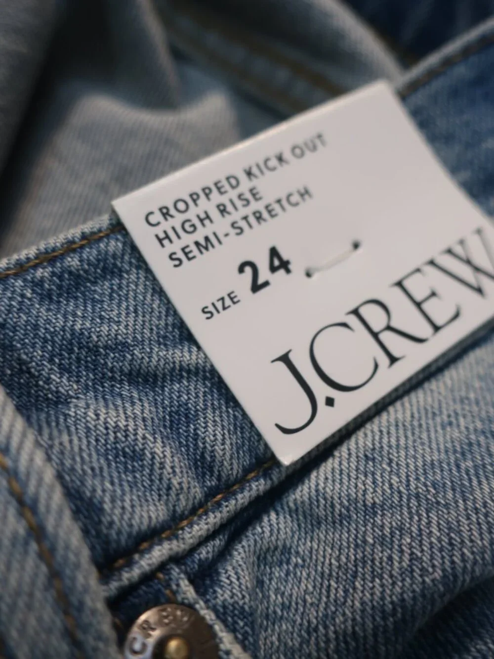 NWT Womens J. Crew Blue (Item- 19) Semi-Stretch High Rise Crop Kick Out Jeans 24